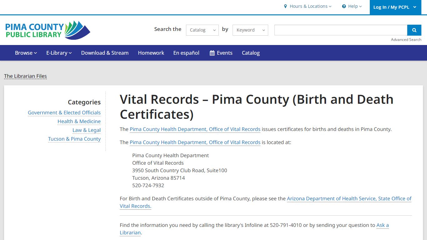 Vital Records – Pima County (Birth and Death Certificates ...