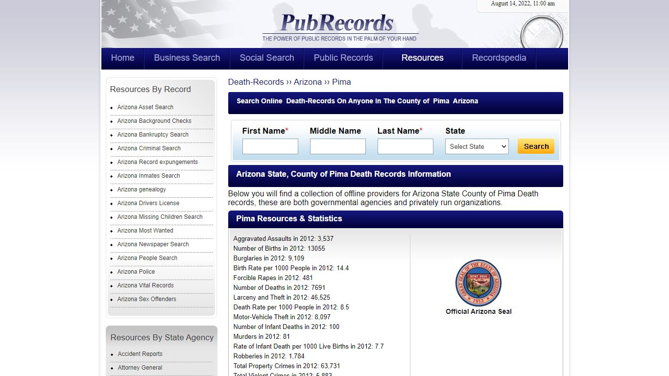 Pima County, Arizona Death Records